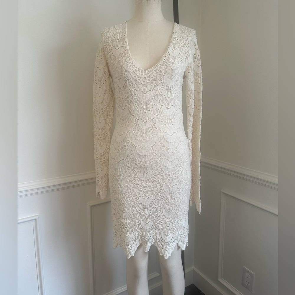 Nightcap Cream Bodycon Dress with Bishop Sleeves